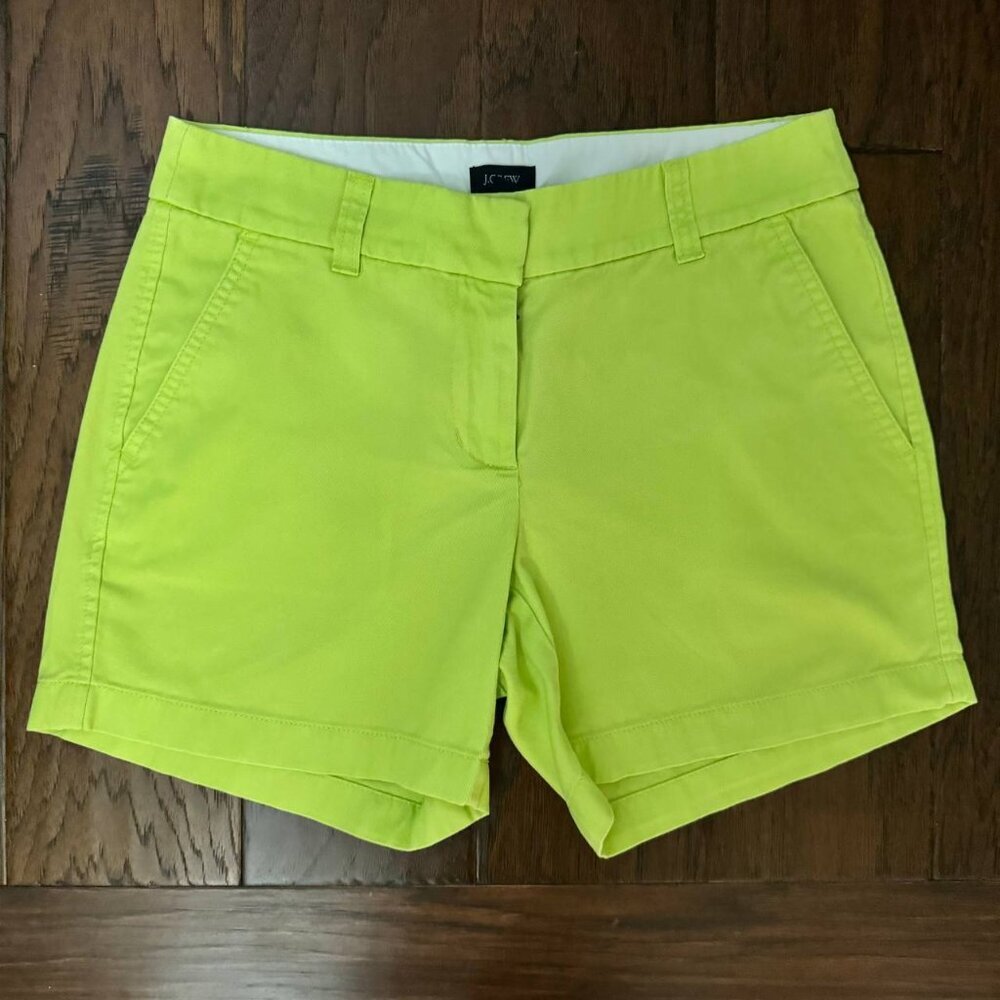 💚J.CREW Women's Mid-Rise Cotton Shorts in Lime Green - Size 0